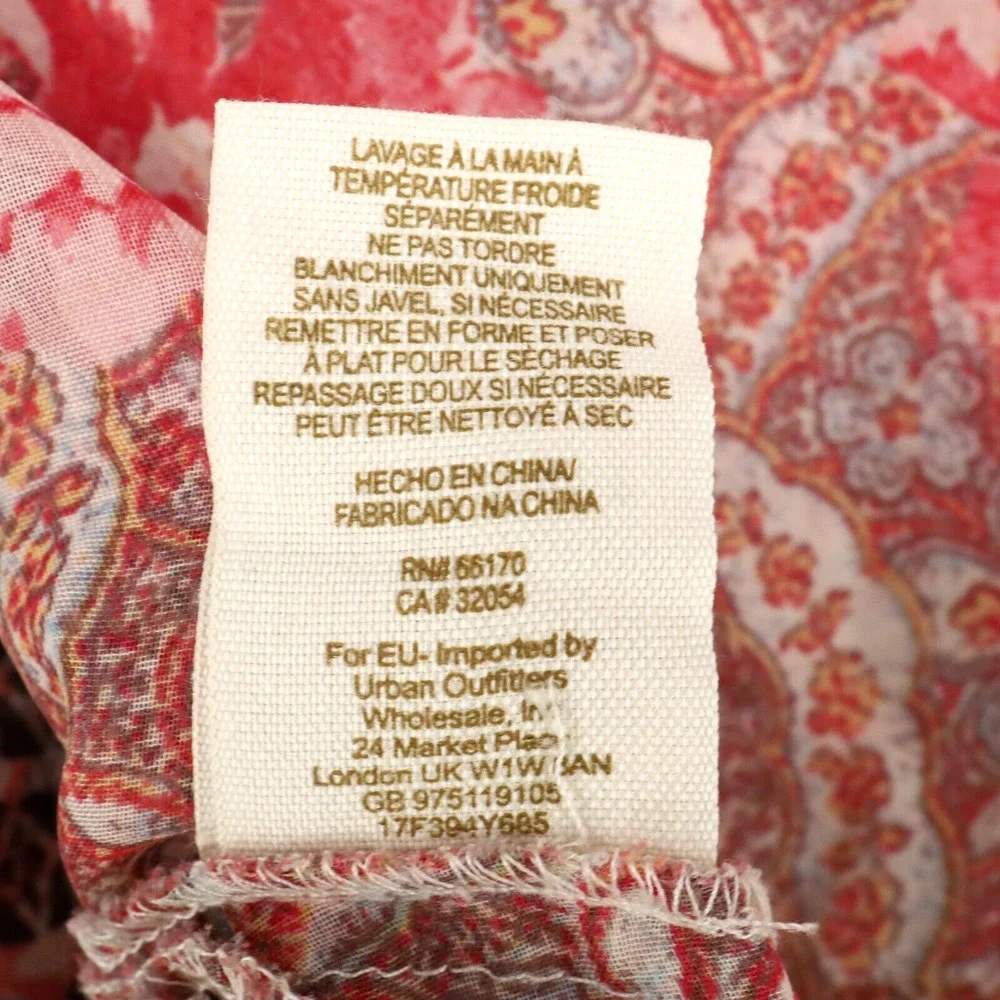 Free People Dress Womens 10 Maxi Ivory Red Pink Floral Lace Trim Lined Chiffon - Picture 13 of 13